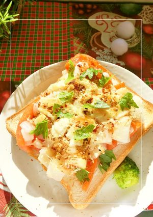 トマト×玉葱のおかか醤油トースト-レシピのメイン写真