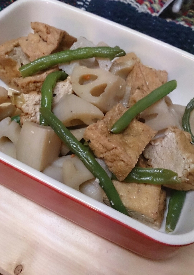 蓮根と厚揚げといんげんの煮物-レシピのメイン写真