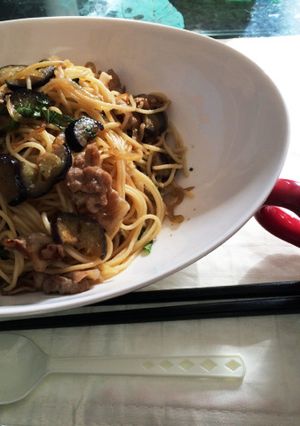 茄子と豚肉のピリ辛和風パスタ-レシピのメイン写真