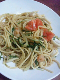 簡単☆水菜とシーフードミックスのパスタ-レシピのメイン写真