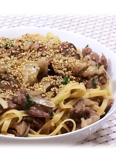 豚肉とねぎの金ごまパスタ-レシピのメイン写真