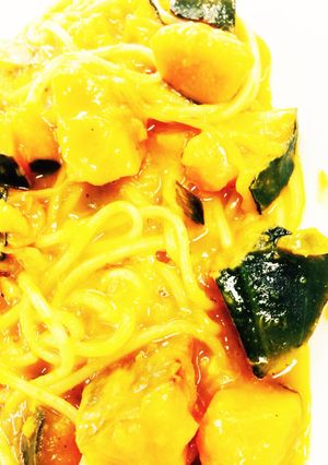 カボチャ＆玄米クリームパスタ☆マクロビ-レシピのメイン写真