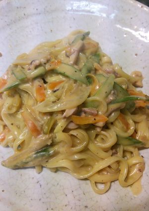 牛乳で簡単。イカの塩辛のクリームパスタ-レシピのメイン写真