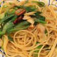 ぽん酢でペペロンチーノパスタ♫