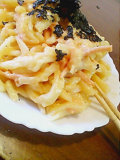 うどんでカルボナーラ風(明太子)-レシピのメイン写真