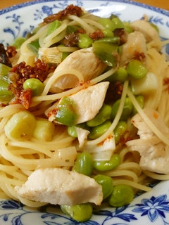 鶏肉とねぎと枝豆のパスタ-レシピのメイン写真