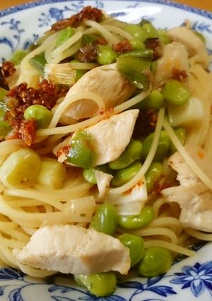 鶏肉とねぎと枝豆のパスタ-レシピのメイン写真