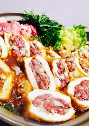 厚揚げの肉挟みピリ辛チゲ鍋(*^◯^*)-レシピのメイン写真