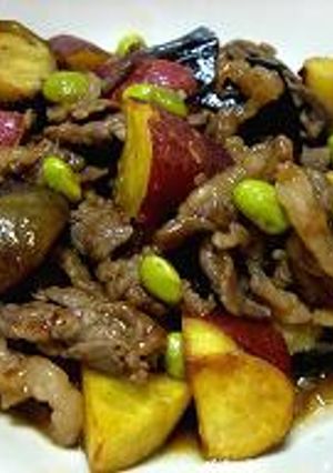 さつまいもと茄子と牛肉の黒酢煮-レシピのメイン写真
