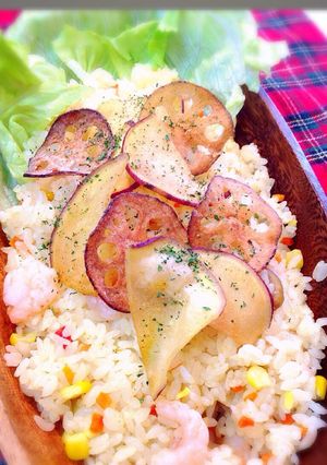エビピラフ加賀野菜カレーチップスのせ-レシピのメイン写真
