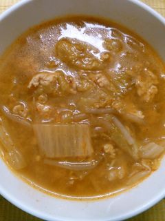 挽き肉 白菜 もやし ピリ辛味噌スープ!-レシピのメイン写真