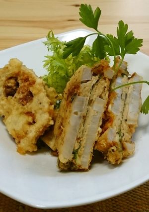 梅味噌ツナのレンコンはさみ揚げ-レシピのメイン写真