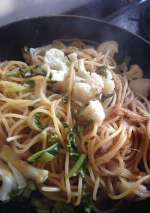 大根の葉とかつお節の和風パスタ-レシピのメイン写真