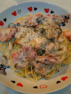 簡単!タラとキノコのクリームパスタ-レシピのメイン写真