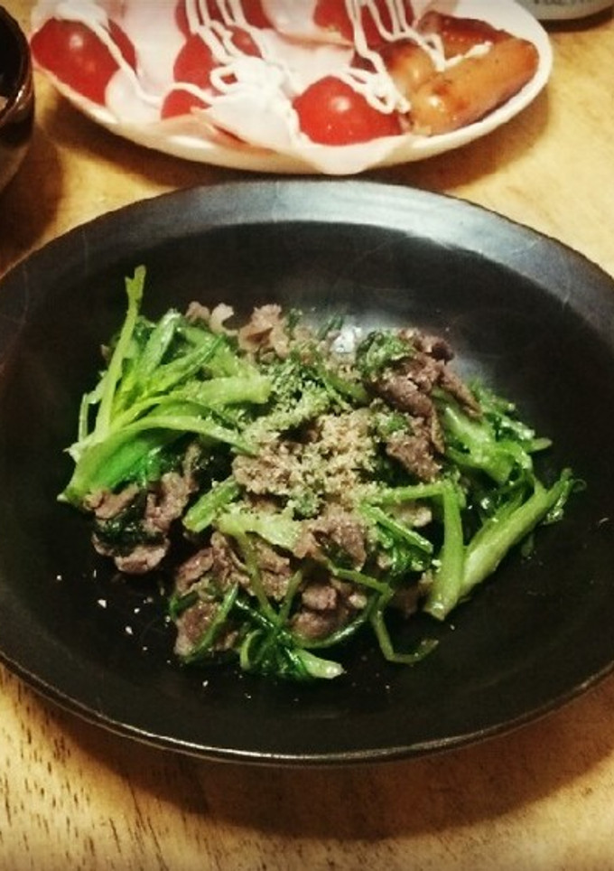 春菊と牛肉の和風炒め-レシピのメイン写真
