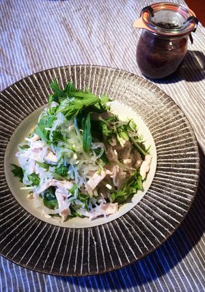 水菜と大根とササミの梅ドレッシングサラダ-レシピのメイン写真