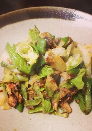 日本酒に合うキャベツとサバのにんにく炒め-レシピのメイン写真