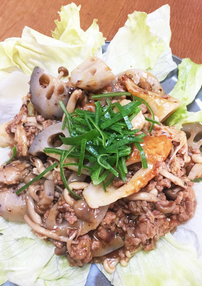 れんこんきのこ、ひき肉の甘辛炒め^o^-レシピのメイン写真