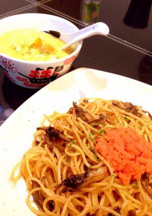 たらこまいたけパスタとたまごスープ-レシピのメイン写真