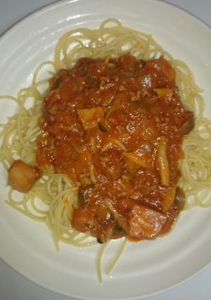 ぶなしめじのミートソースパスタ-レシピのメイン写真
