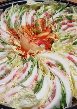 白菜と豚肉と豆苗のキムチミルフィーユ鍋-レシピのメイン写真