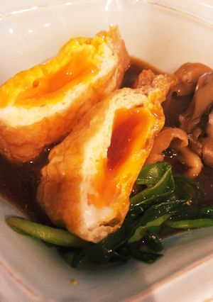 簡単！とろとろ半熟卵と油揚げの巾着煮♡-レシピのメイン写真
