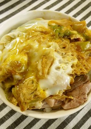 簡単！ローストビーフ風ステーキと葱卵丼-レシピのメイン写真