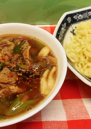 冷やし中華のアレンジ！あったかつけ麺♪-レシピのメイン写真