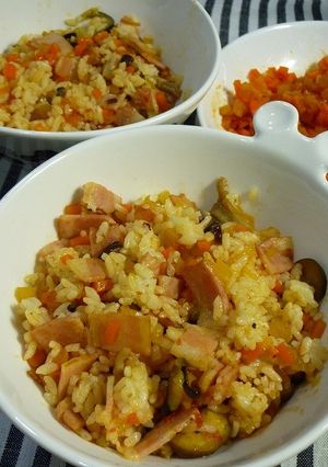 茄子ベーコンライス(キャロットマト炒め)-レシピのメイン写真