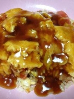 具だくさん五目炒飯でエビ玉あんかけ丼。-レシピのメイン写真