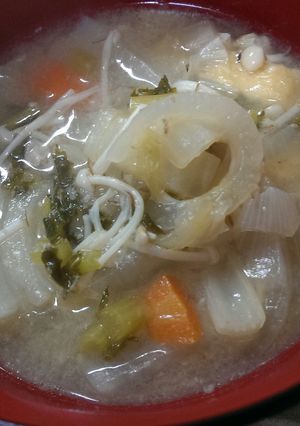 豚こまぎれとたくさんの野菜味噌汁-レシピのメイン写真