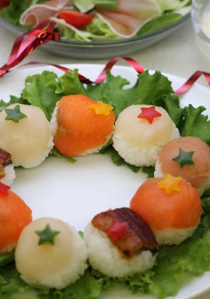 クリスマスリース手まり寿司☆パーティに♪-レシピのメイン写真