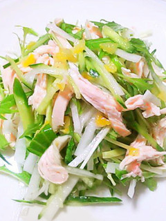 ゆで鶏と水菜の塩ゆずサラダ-レシピのメイン写真