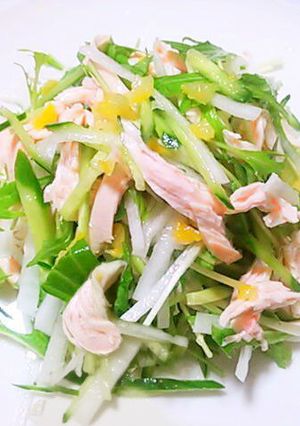 ゆで鶏と水菜の塩ゆずサラダ-レシピのメイン写真