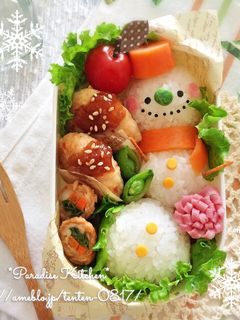キャラ弁*簡単♪クリスマススノーマン弁当-レシピのメイン写真