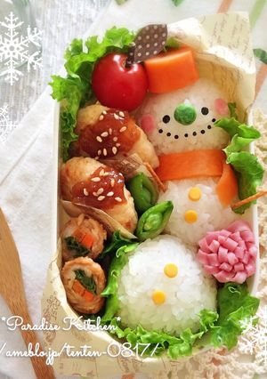 キャラ弁＊簡単♪クリスマススノーマン弁当-レシピのメイン写真