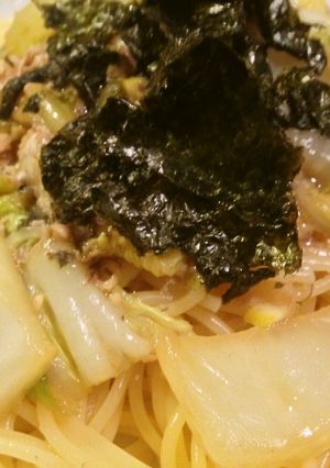 鯖缶と白菜でつくる柚子風味のスパゲティー-レシピのメイン写真