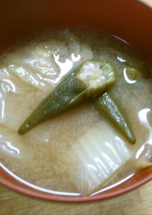 朝食に美味しい オクラ 白菜の お味噌汁-レシピのメイン写真