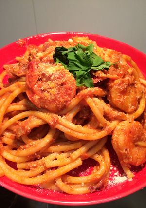 ピザソース消費！シーフードトマトパスタ-レシピのメイン写真