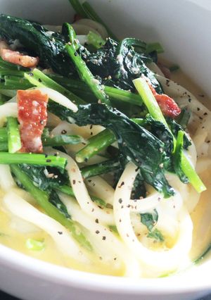 小松菜入りカルボうどん-レシピのメイン写真