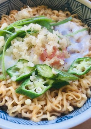 チキンラーメン●長ネギ＆オクラ＋生姜風味-レシピのメイン写真