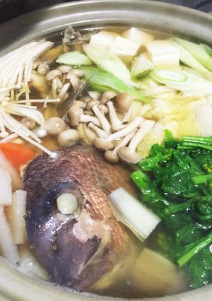 うんまい、鯛のあら鍋菜の花付き-レシピのメイン写真