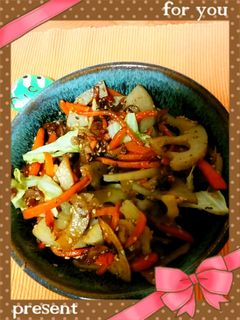 牛肉と蓮根と人参とキャベツのきんぴら-レシピのメイン写真
