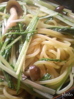 水菜としめじの和風パスタ-レシピのメイン写真