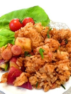 さつまいもとサラミの味噌おこわ-レシピのメイン写真
