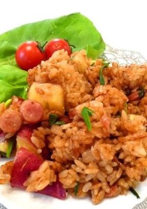 さつまいもとサラミの味噌おこわ-レシピのメイン写真