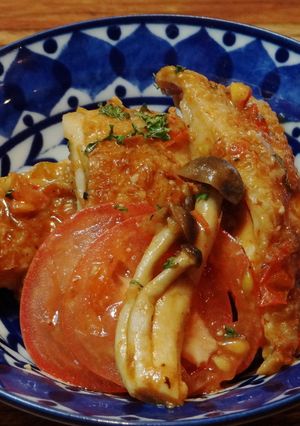 かつお節風味♡チキンピリ辛トマト焼き-レシピのメイン写真