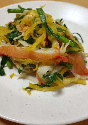 たくあんとニラとカニカマのチーズ炒め-レシピのメイン写真