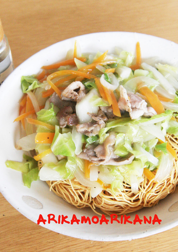 早くてさくっと野菜と豚肉の温か皿うどん-レシピのメイン写真