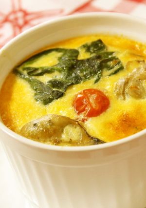 ちぢみほうれん草と牡蠣の洋風焼き茶碗蒸し-レシピのメイン写真